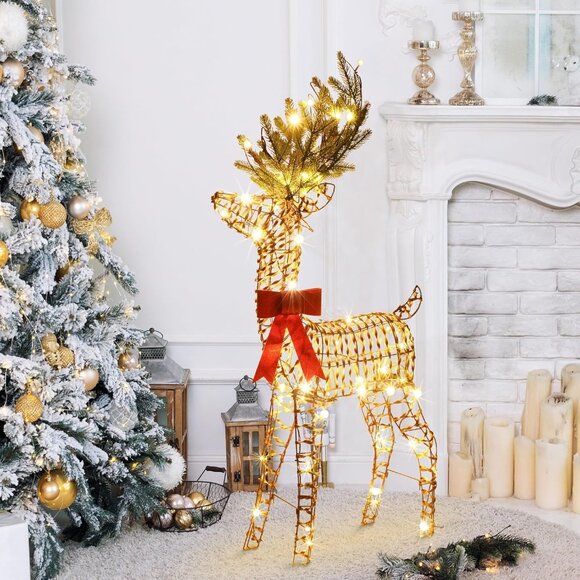Light Up 3D Rattan Christmas Reindeer 47" w/ 70 LED Lights Outdoor Xmas Decor - Picture 5 of 5